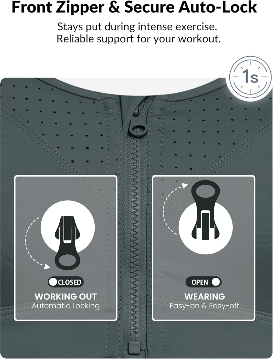 Yvette Adjustable Sports Bras for Women High Impact Support, Zip Front Sports Bra Plus Size Wireless for Running Workout Gym(Haze Blue)