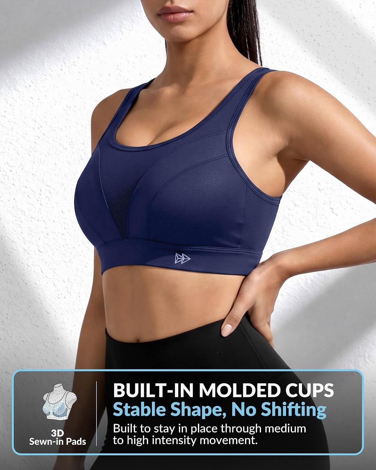 Yvette High Impact Sports Bra for Women, Adjustable Workout Soft Support Bra for Running Yoga, Pilates, Lounge & Gym(Midnight Blue)