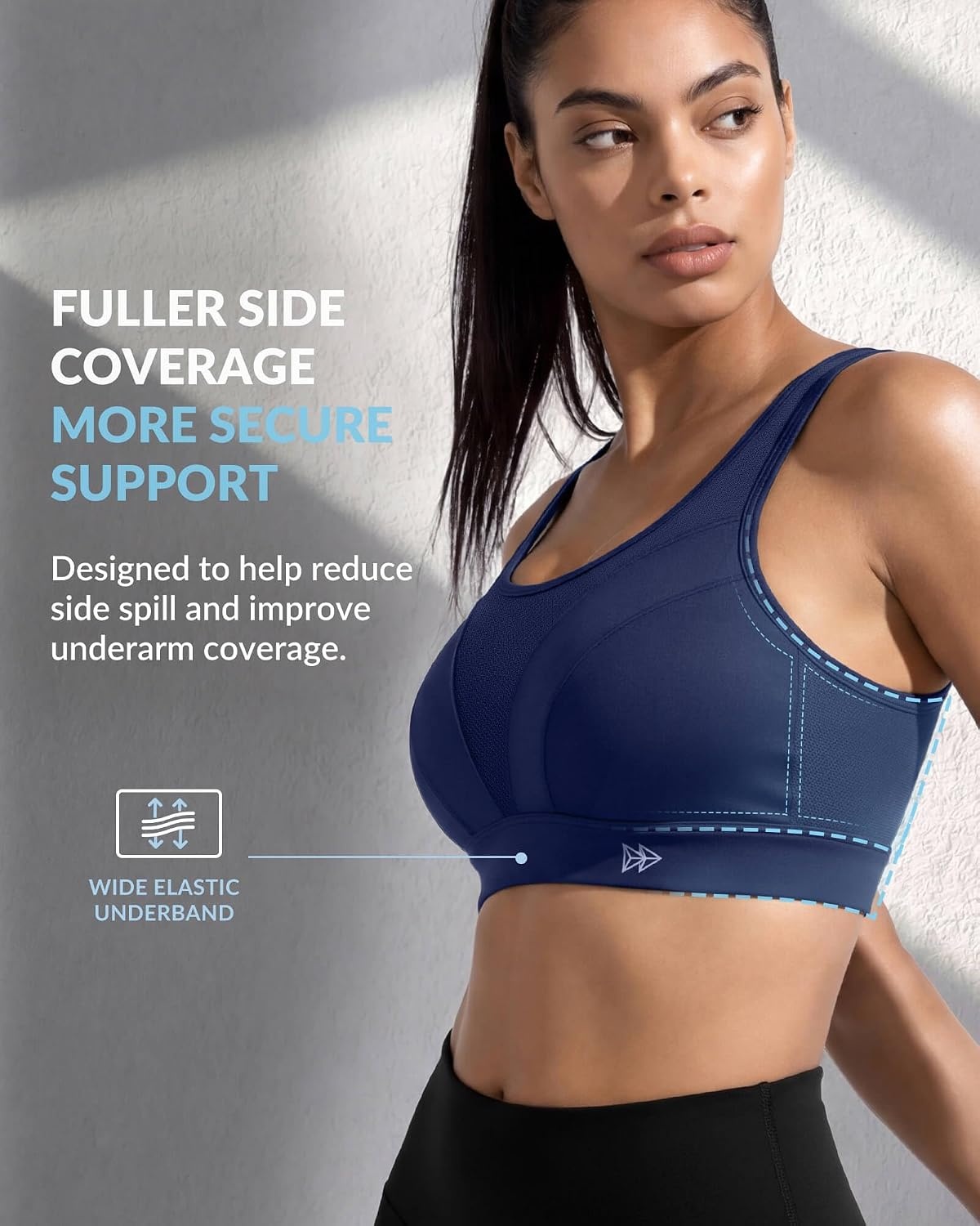Yvette High Impact Sports Bra for Women, Adjustable Workout Soft Support Bra for Running Yoga, Pilates, Lounge & Gym(Midnight Blue)