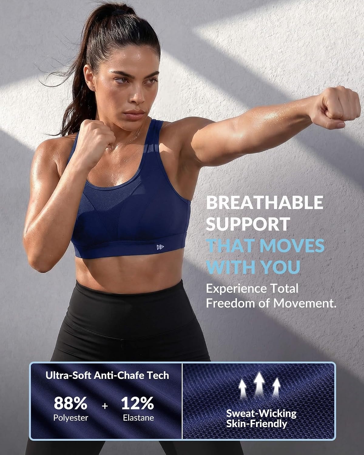 Yvette High Impact Sports Bra for Women, Adjustable Workout Soft Support Bra for Running Yoga, Pilates, Lounge & Gym(Midnight Blue)