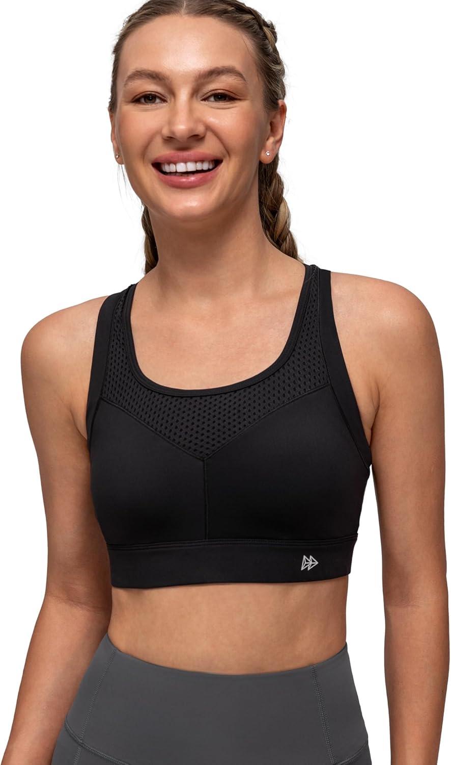 Yvette Racerback Sports Bras for Women High Support Running Supportive Sports Bra with Sewn in Pads(Black)