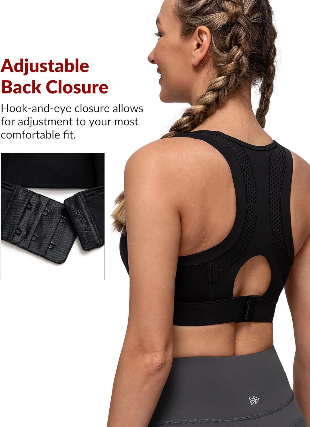 Yvette Racerback Sports Bras for Women High Support Running Supportive Sports Bra with Sewn in Pads(Black)