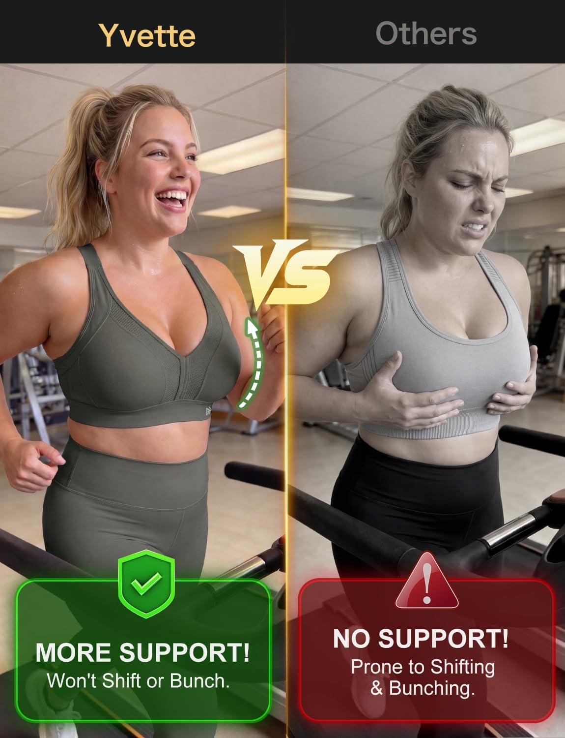 Yvette Sports Bras for Women High Impact Support, Sleek V-Neck with Adjustable Criss Cross Straps for Running&Workout(Dark Green)