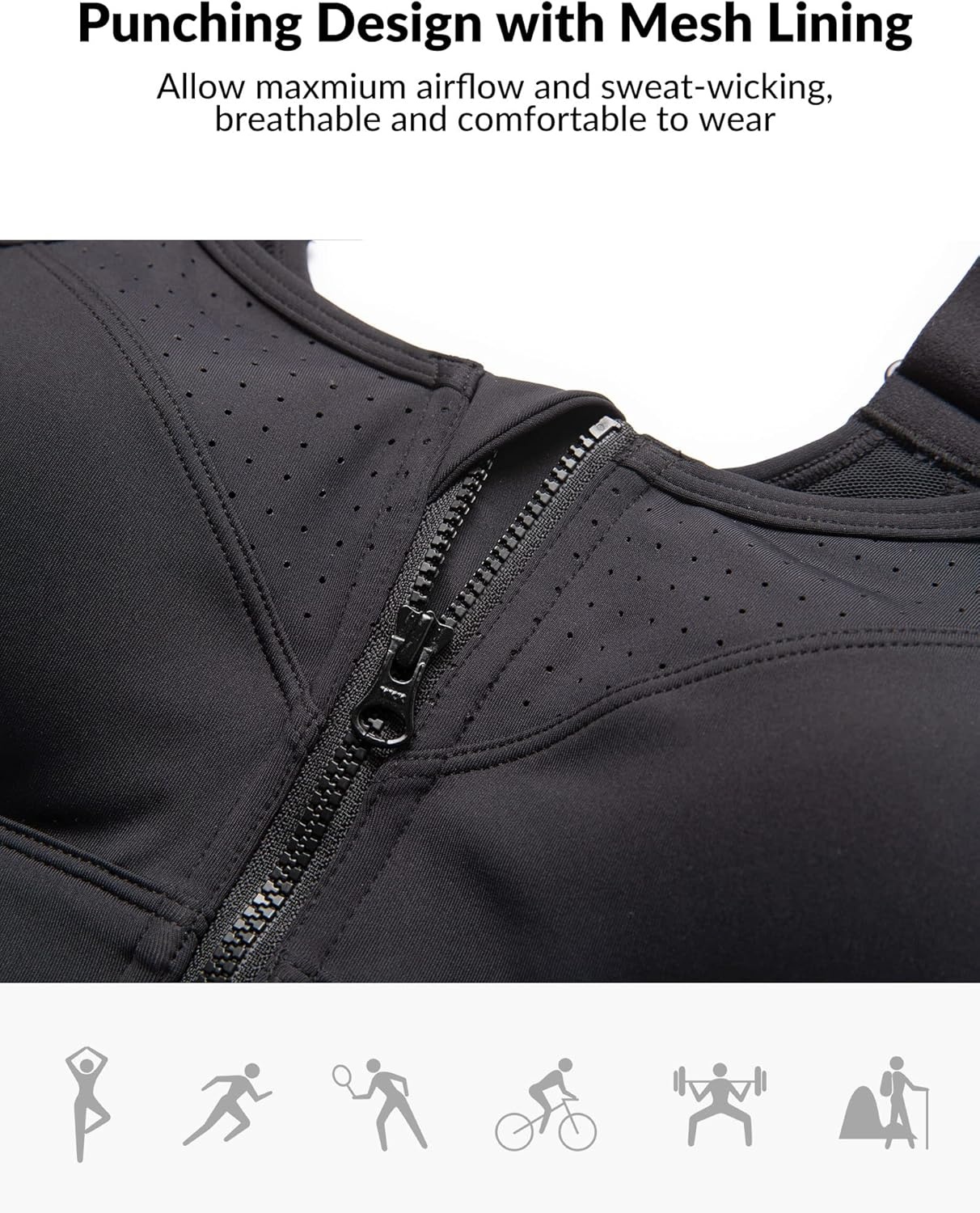 Yvette Adjustable Sports Bras for Women High Impact Support, Zip Front Sports Bra Plus Size Wireless for Running Workout Gym(Black)