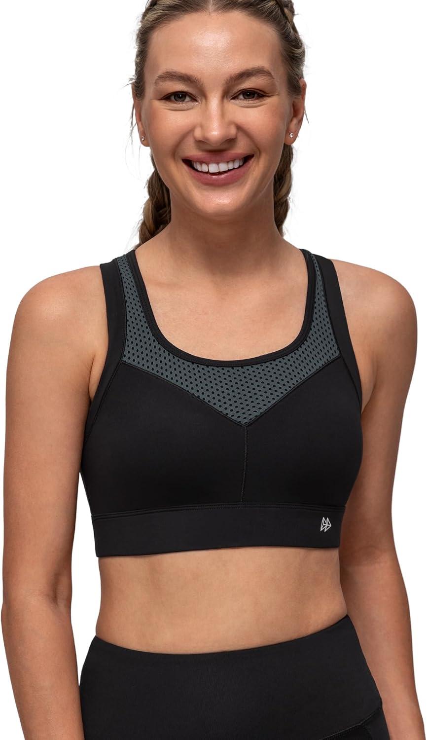 Yvette Racerback Sports Bras for Women High Support Running Supportive Sports Bra with Sewn in Pads(Grey)