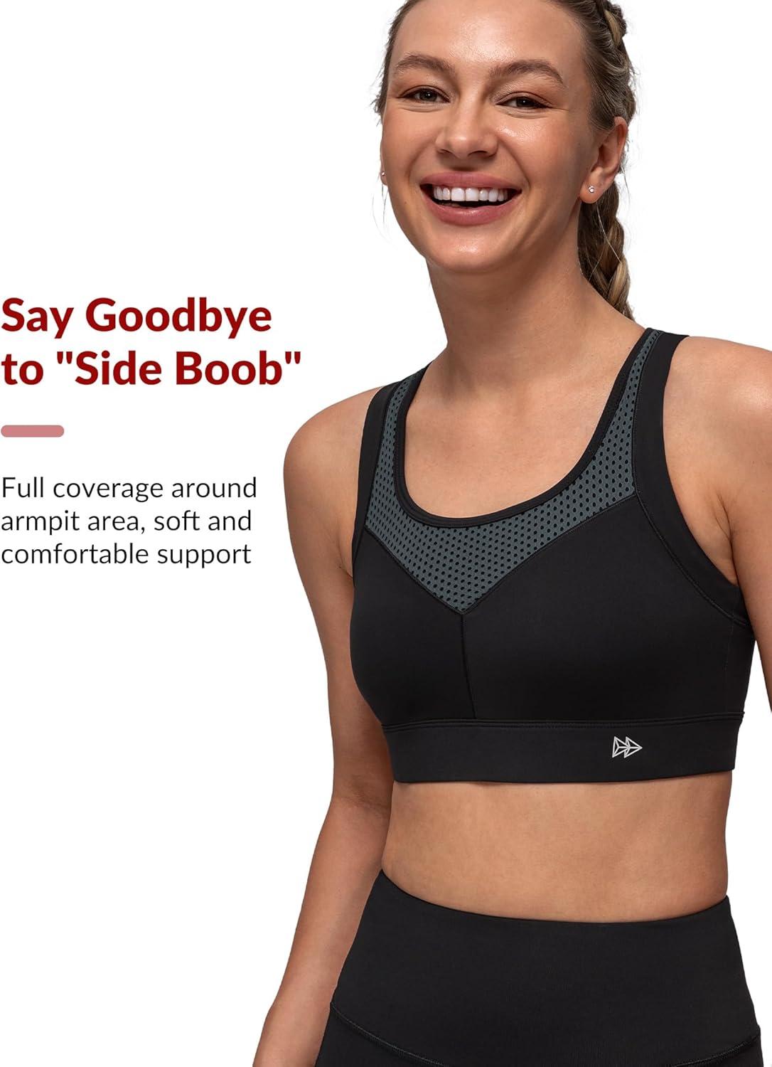 Yvette Racerback Sports Bras for Women High Support Running Supportive Sports Bra with Sewn in Pads(Grey)