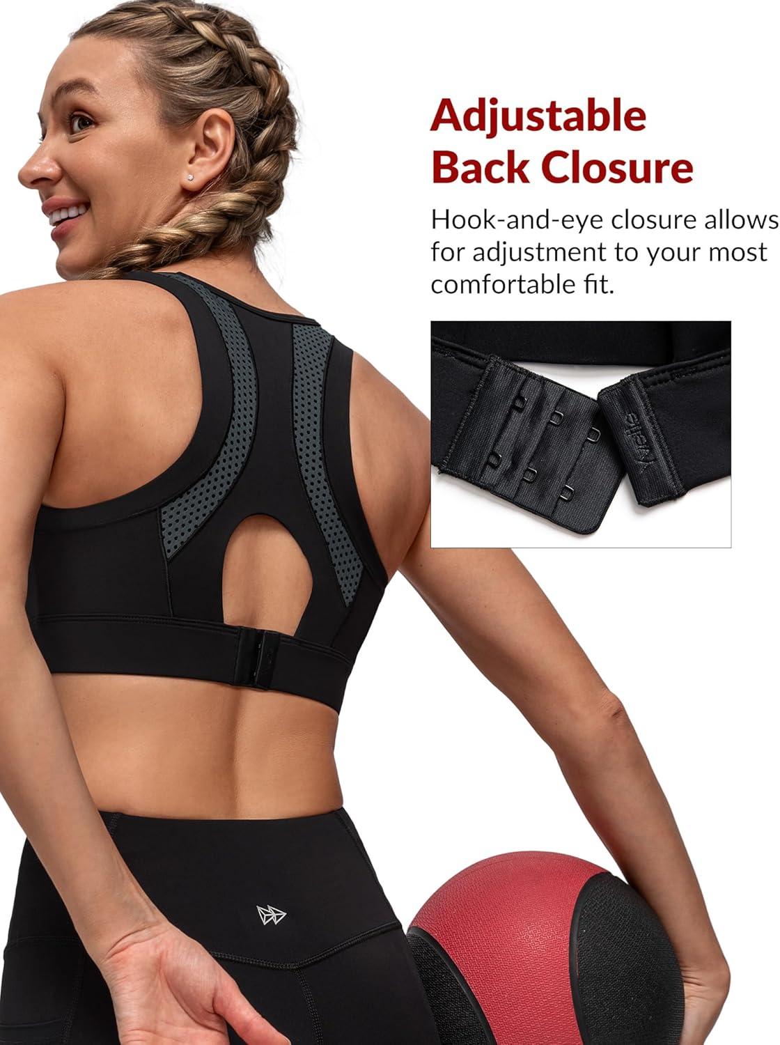 Yvette Racerback Sports Bras for Women High Support Running Supportive Sports Bra with Sewn in Pads(Grey)