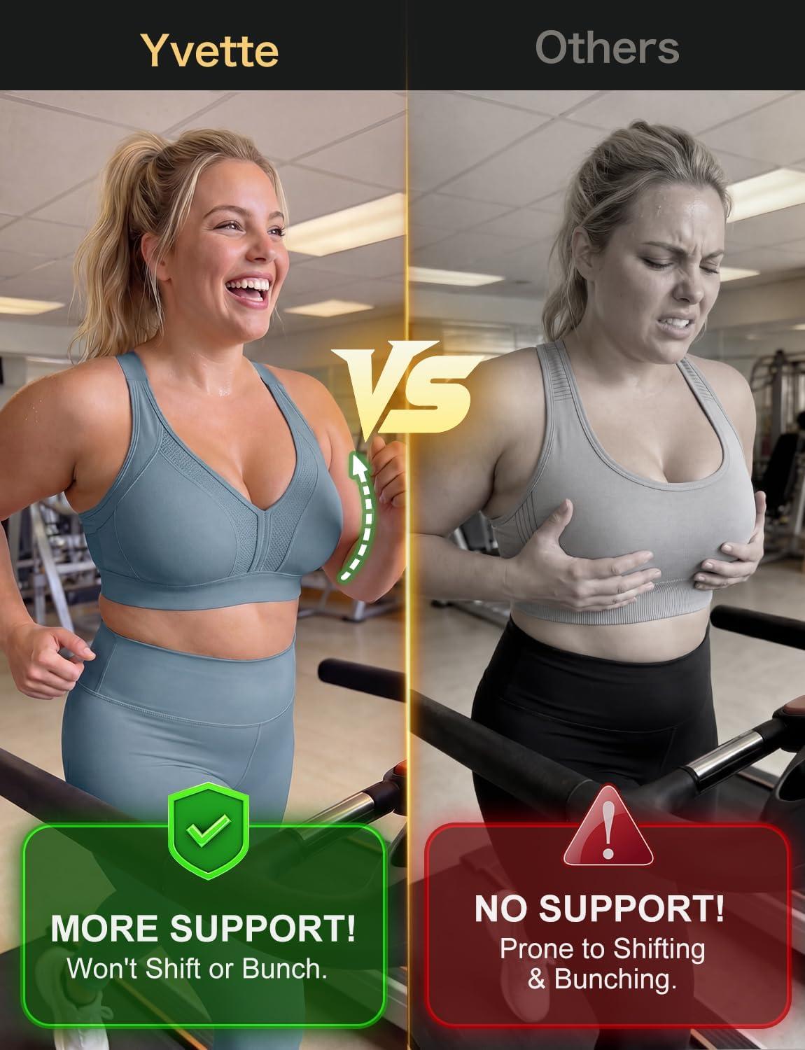 Yvette Sports Bras for Women High Impact Support, Sleek V-Neck with Adjustable Criss Cross Straps for Running&Workout(Lake Blue)