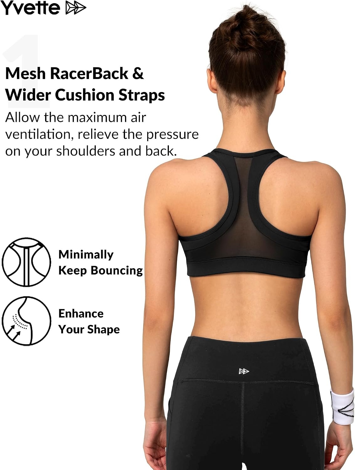 Yvette Zip Front High Impact Sports Bra for Large Bust | Secure Locking Zipper,Fixed Non-Slip Pads,Breathable,Wireless Comfort,Running Bra Plus Size Friendly,Gym Workout,Fitness(Black)