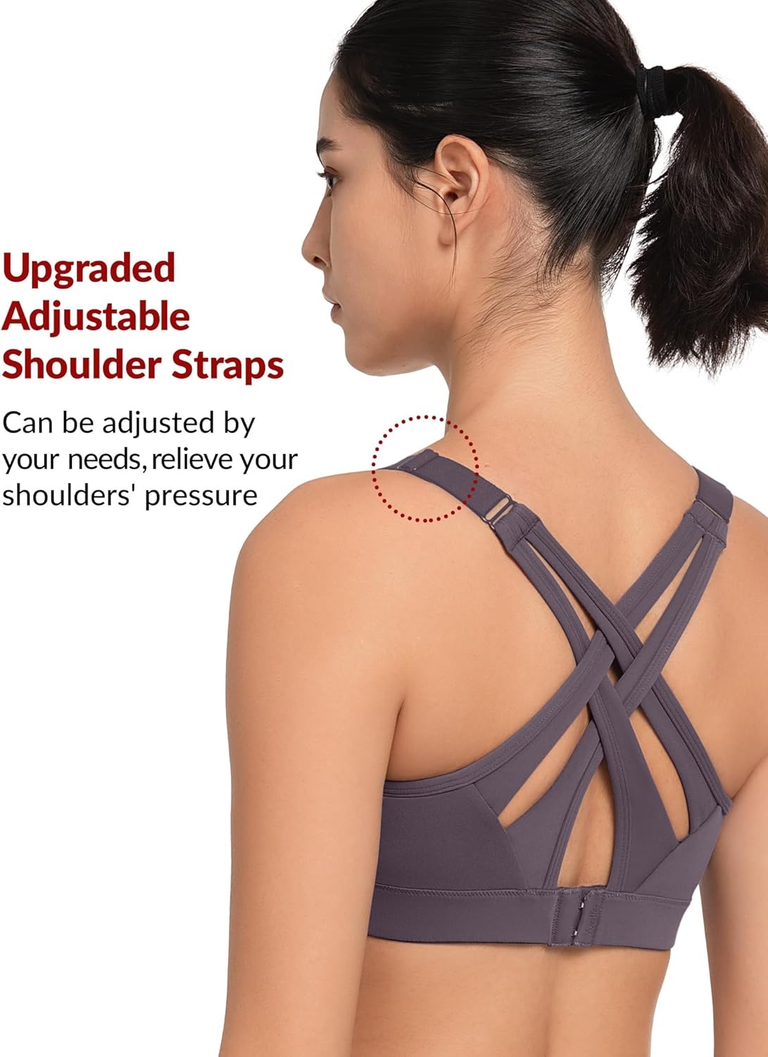 Yvette Women’s High Impact Sports Bra for Running | High Support, No Bounce, Large Bust, Pickleball, Gym Workout, Adjustable Straps, Crisscross Back, Wireless, Sewn in Pads(Lavender)