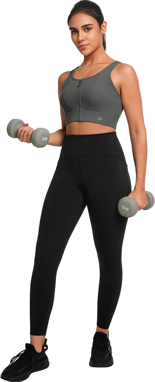 Yvette Front Closure Sports Bras for Women High Support Large Bust Supportive Sports Bra High Impact for Running(Grey)