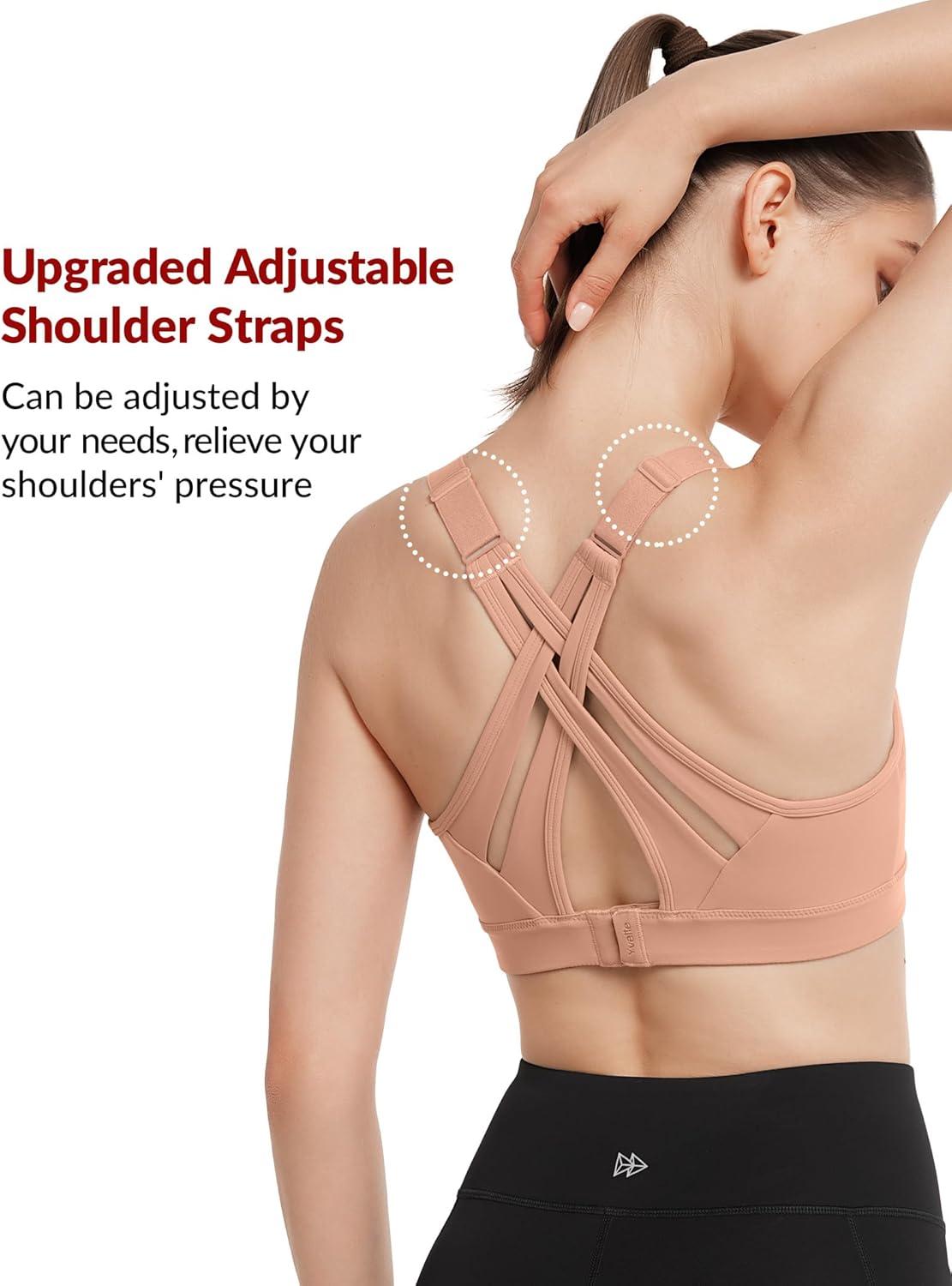 Yvette Sports Bra High Impact Adjustable Criss Cross Back, Full Support for Large Bust No Bounce(Dark Pink)