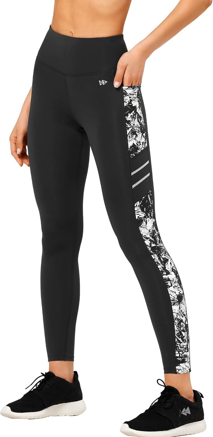 Yvette High Waisted Leggings for Women with Pockets – Tummy Control Yoga Pants, Printed Workout Leggings & Exercise Pants(White Printed)