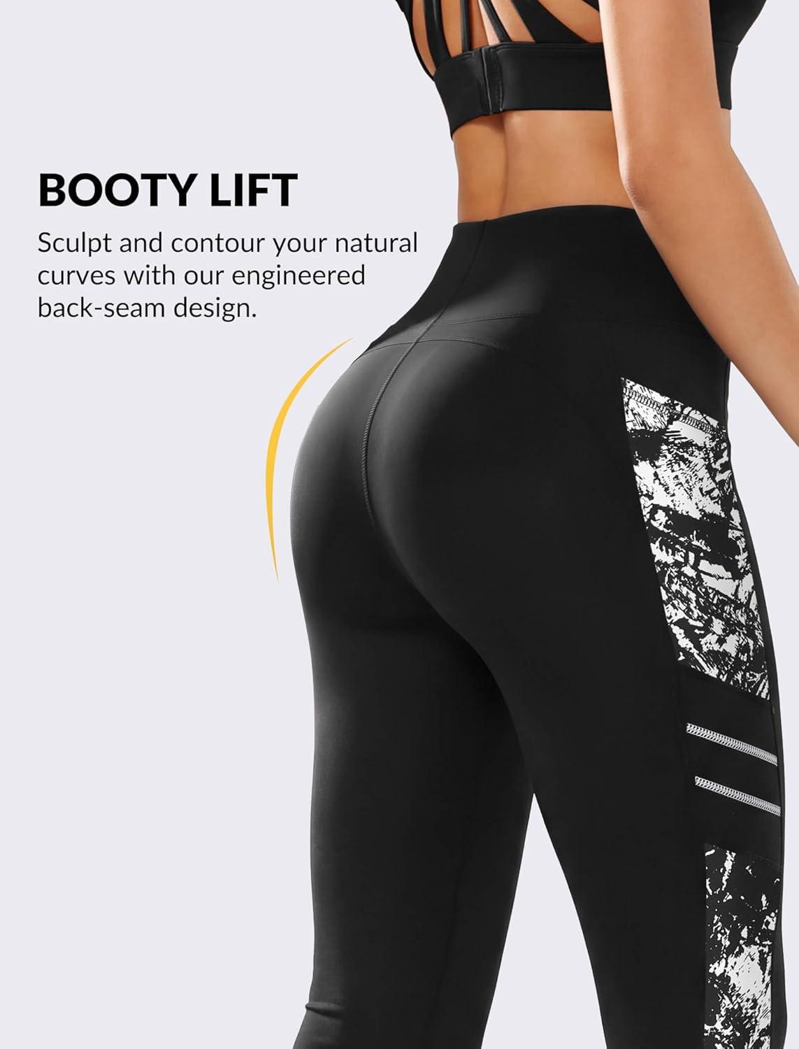 Yvette High Waisted Leggings for Women with Pockets – Tummy Control Yoga Pants, Printed Workout Leggings & Exercise Pants(White Printed)