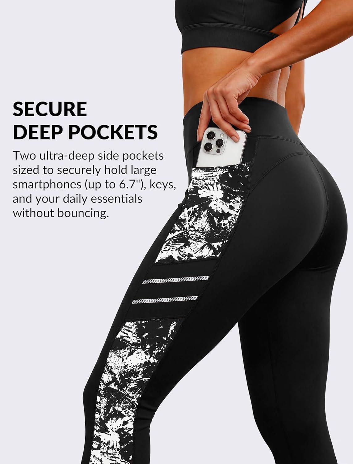 Yvette High Waisted Leggings for Women with Pockets – Tummy Control Yoga Pants, Printed Workout Leggings & Exercise Pants(White Printed)
