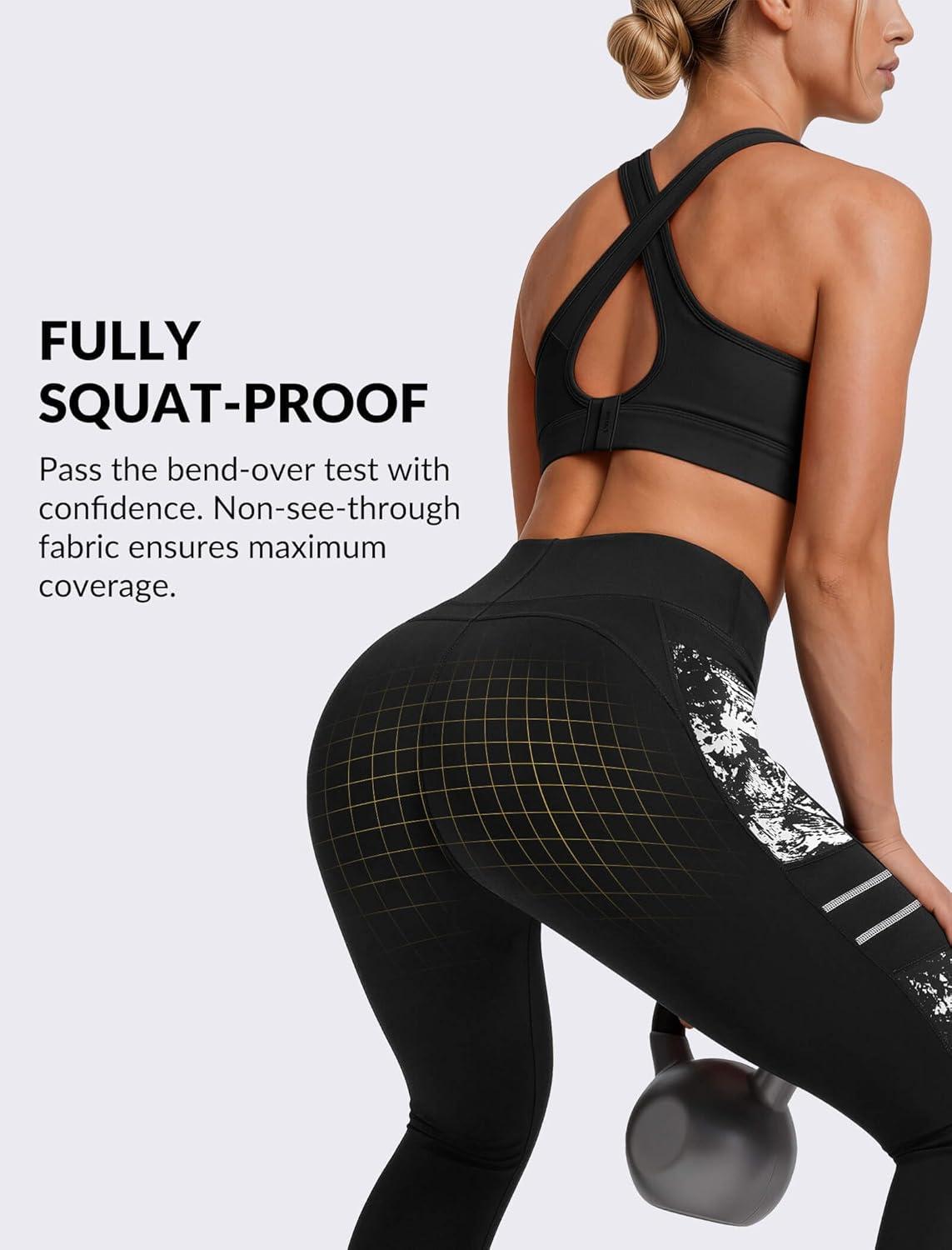Yvette High Waisted Leggings for Women with Pockets – Tummy Control Yoga Pants, Printed Workout Leggings & Exercise Pants(White Printed)