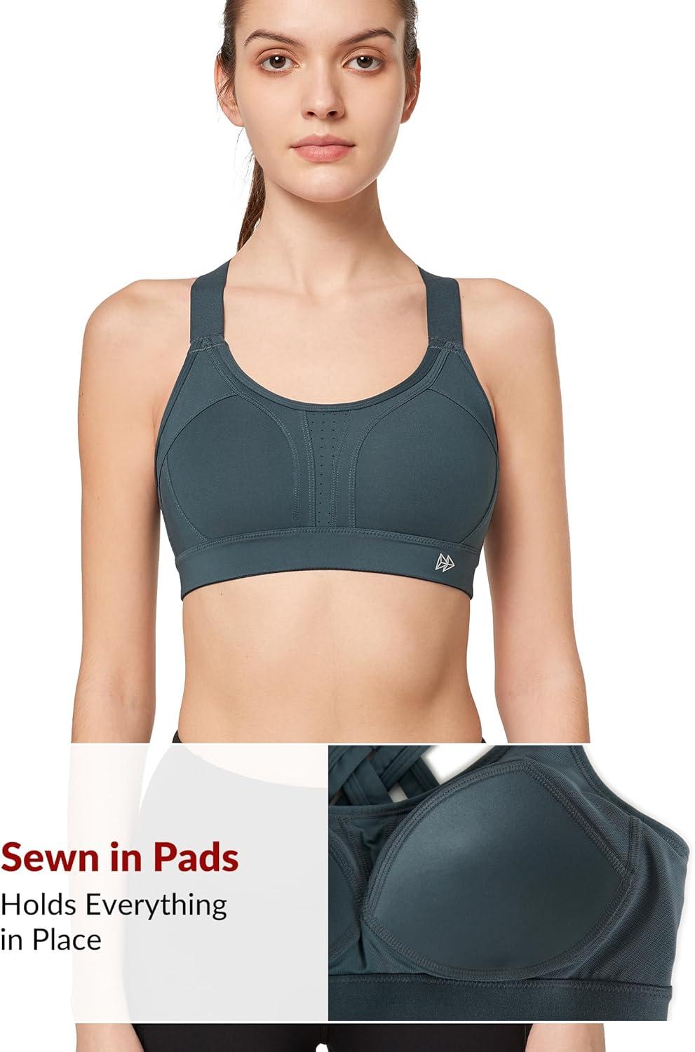 Yvette Sports Bra High Impact Adjustable Criss Cross Back, Full Support for Large Bust No Bounce(Haze Blue)