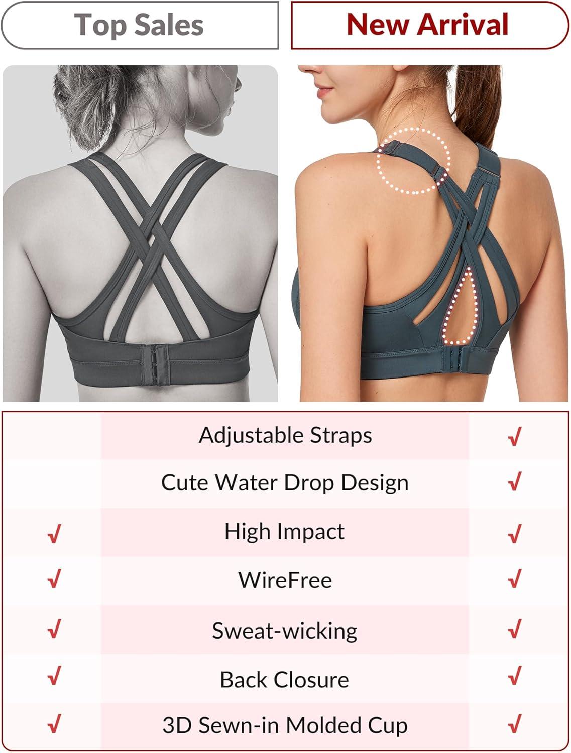 Yvette Sports Bra High Impact Adjustable Criss Cross Back, Full Support for Large Bust No Bounce(Haze Blue)