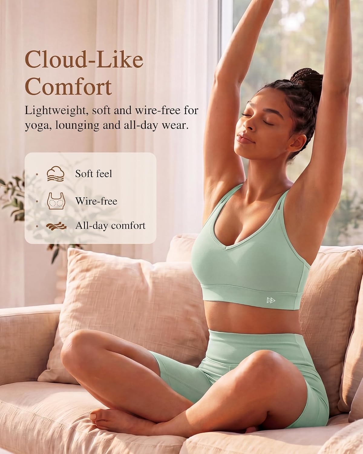 Yvette Yoga Bras Midium Support for Women Low Impact Spaghetti Strap Mesh Splicing Style for Yoga Pilates Walking Daily(Light Green)