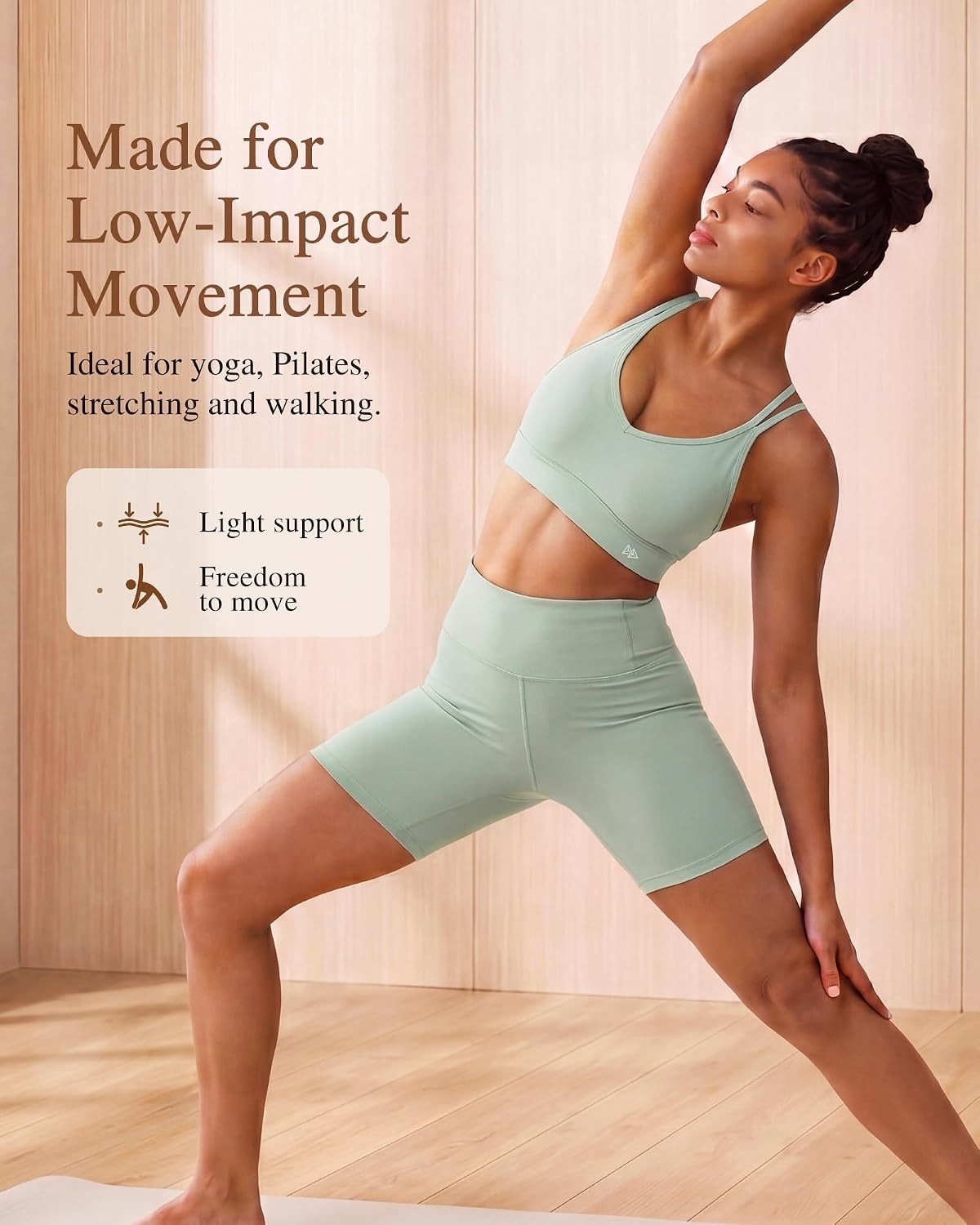 Yvette Yoga Bras Midium Support for Women Low Impact Spaghetti Strap Mesh Splicing Style for Yoga Pilates Walking Daily(Light Green)