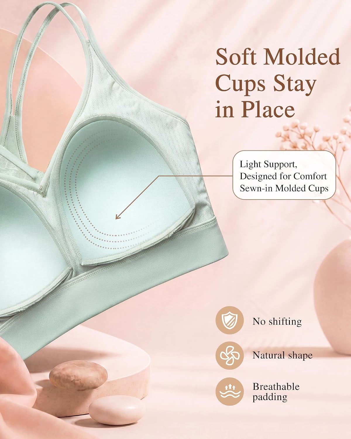 Yvette Yoga Bras Midium Support for Women Low Impact Spaghetti Strap Mesh Splicing Style for Yoga Pilates Walking Daily(Light Green)