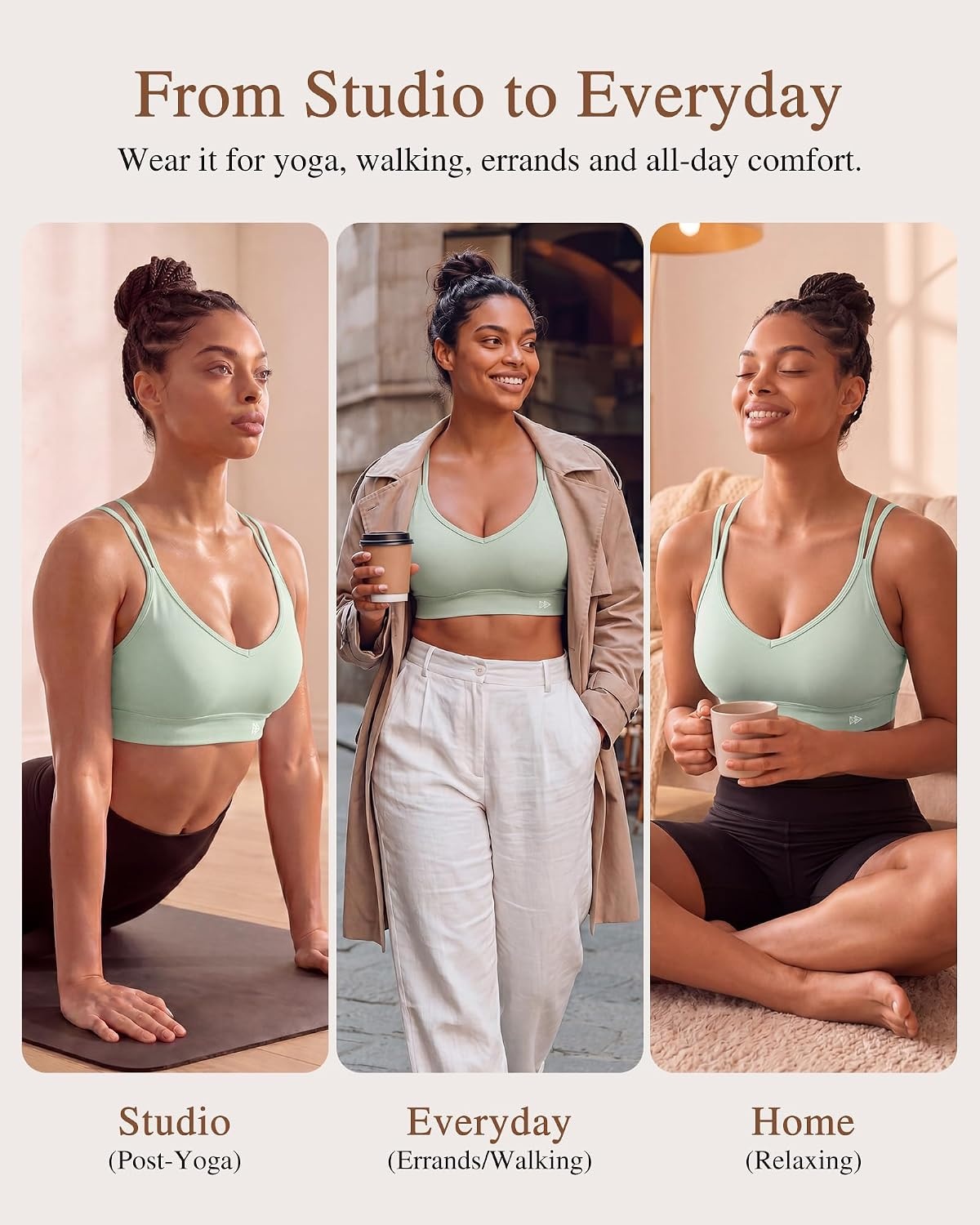 Yvette Yoga Bras Midium Support for Women Low Impact Spaghetti Strap Mesh Splicing Style for Yoga Pilates Walking Daily(Light Green)