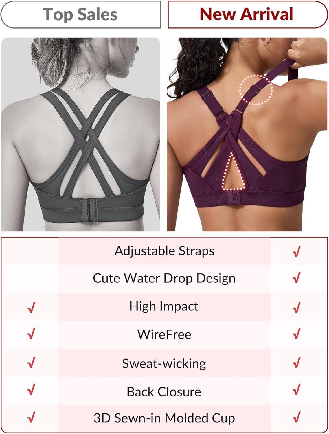 Yvette Sports Bra High Impact Adjustable Criss Cross Back, Full Support for Large Bust No Bounce(Burgundy Printed)