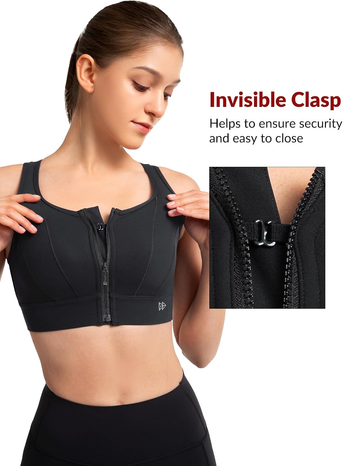 Yvette Front Closure High Impact Sports Bra for Women | Cup Sizes A to DDD Up to 5XL, Sewn in Pads, No Underwire, Breathable Fabric Moisture-Wicking, Easy on and off, Full Coverage(Black)