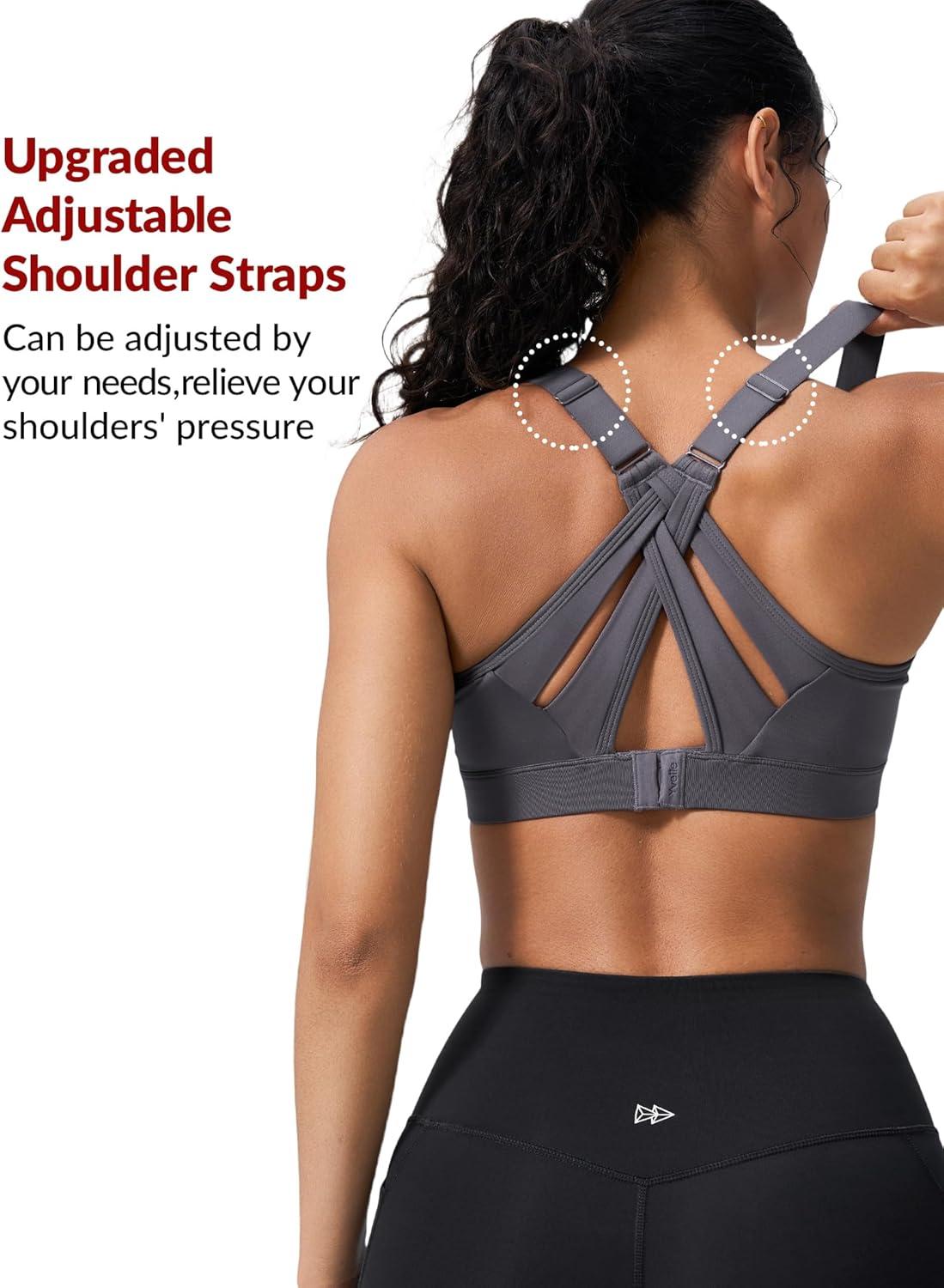 Yvette Sports Bra High Impact Adjustable Criss Cross Back, Full Support for Large Bust No Bounce(Light Grey)