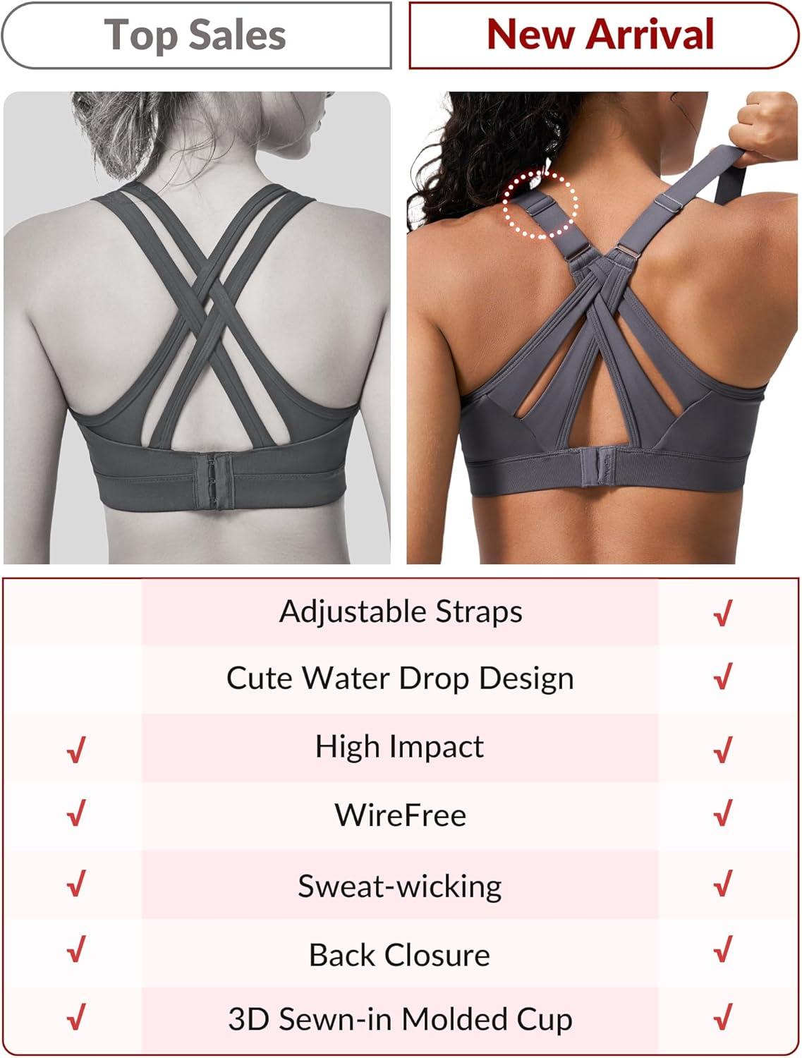 Yvette Sports Bra High Impact Adjustable Criss Cross Back, Full Support for Large Bust No Bounce(Light Grey)