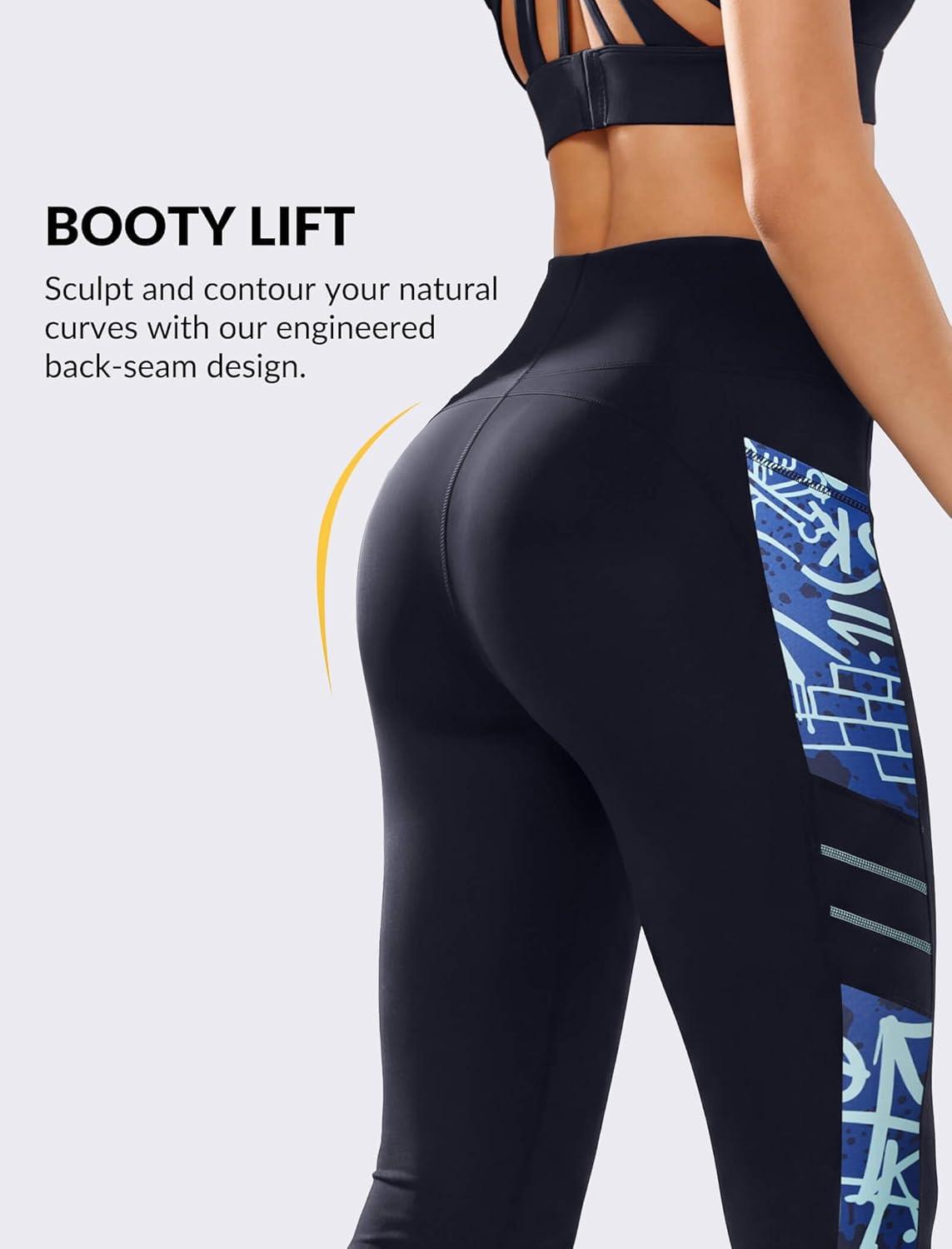 Yvette High Waisted Leggings for Women with Pockets – Tummy Control Yoga Pants, Printed Workout Leggings & Exercise Pants(Navy Printed)