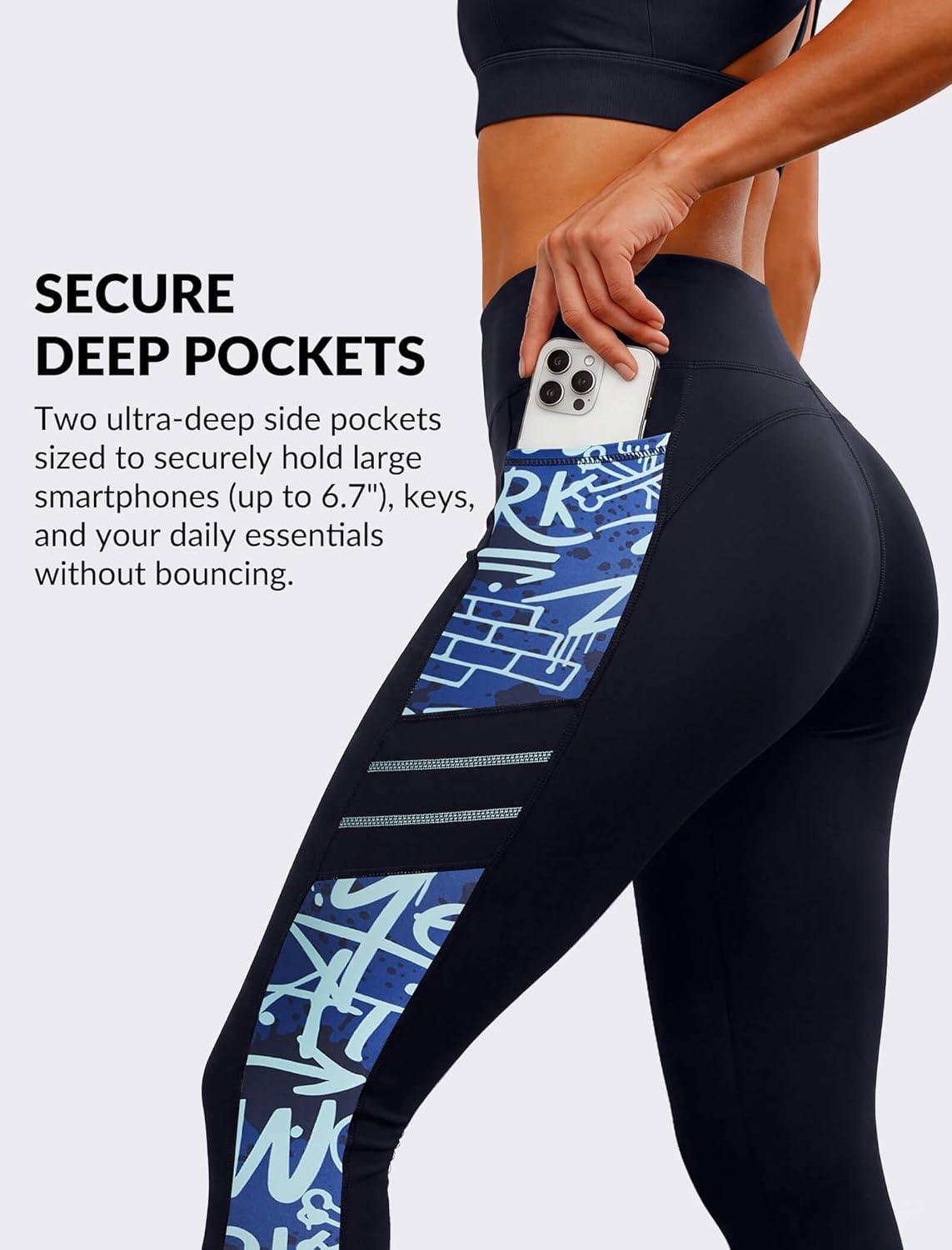 Yvette High Waisted Leggings for Women with Pockets – Tummy Control Yoga Pants, Printed Workout Leggings & Exercise Pants(Navy Printed)