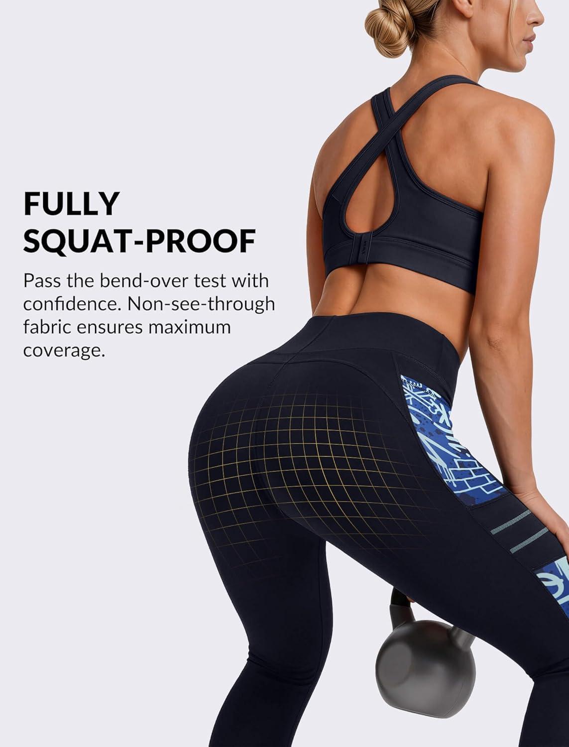 Yvette High Waisted Leggings for Women with Pockets – Tummy Control Yoga Pants, Printed Workout Leggings & Exercise Pants(Navy Printed)