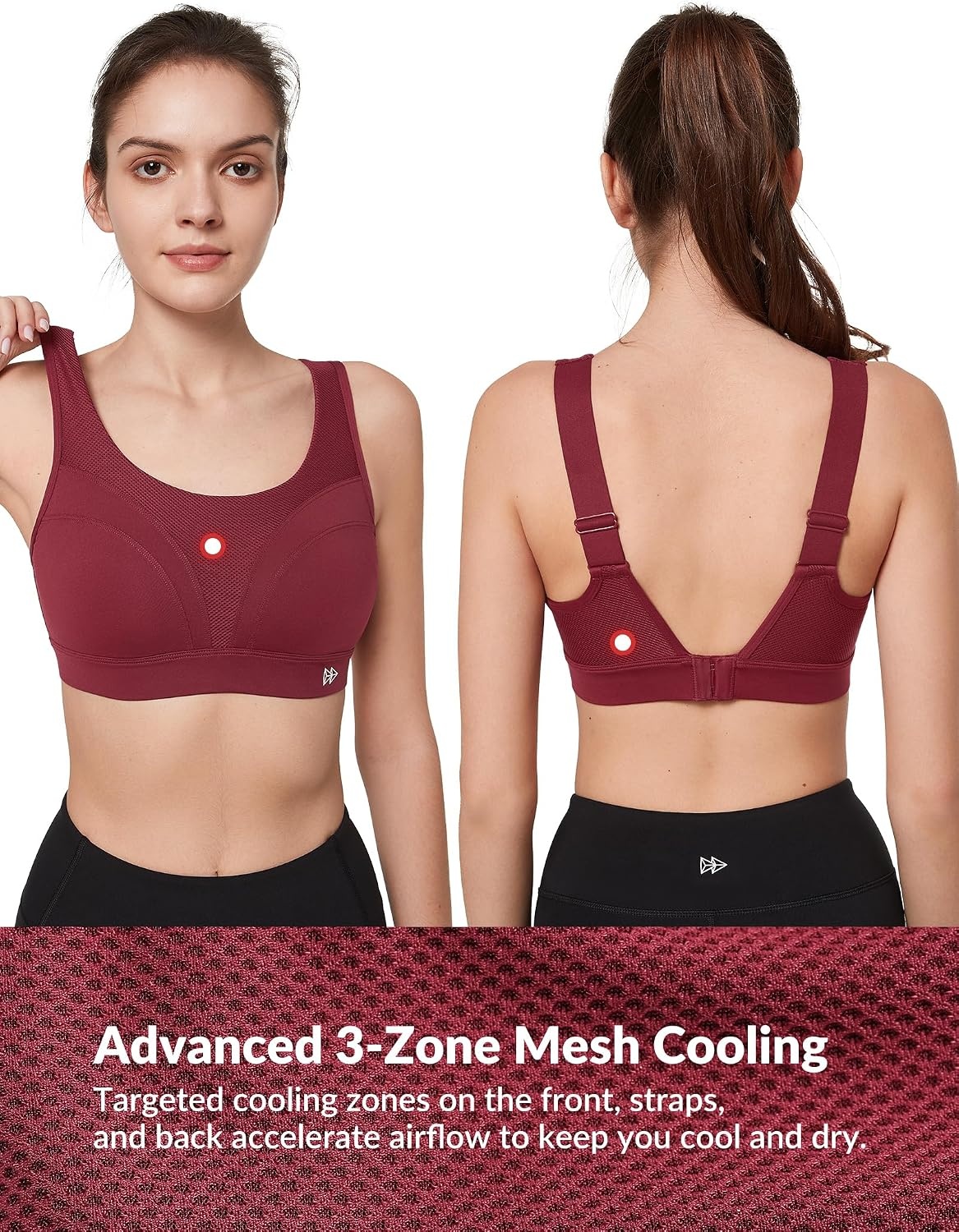 Yvette Supportive Adjustable Sports Bras Molded Cup | High Impact Support,Non Removable Sewn-in Pads,No Bounce,Wireless & Comfortable,Running,Gym Workout,HIIT,Hook & Eye Closure(Wine Red)