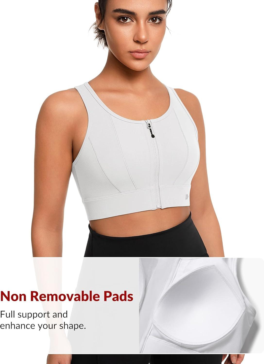 Yvette Front Closure Sports Bras for Women High Support Bust Supportive Sports Bra High Impact for Running(White)