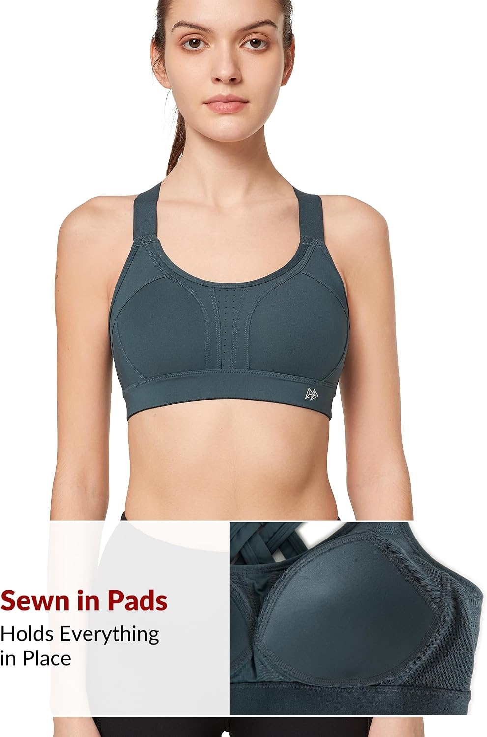 Yvette Women’s High Impact Sports Bra for Running | High Support, No Bounce, Large Bust, Pickleball, Gym Workout, Adjustable Straps, Crisscross Back, Wireless, Sewn in Pads(Haze Blue)