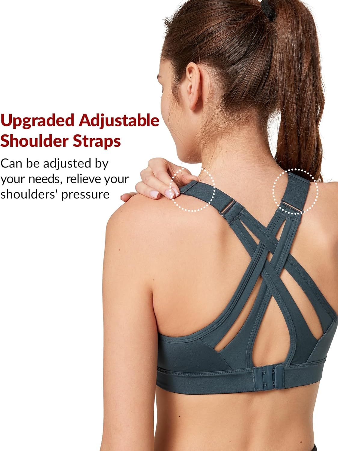 Yvette Women’s High Impact Sports Bra for Running | High Support, No Bounce, Large Bust, Pickleball, Gym Workout, Adjustable Straps, Crisscross Back, Wireless, Sewn in Pads(Haze Blue)