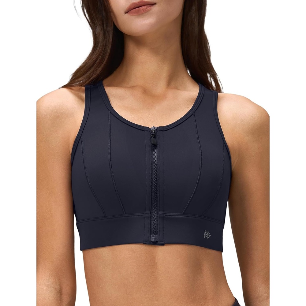 Yvette Front Closure High Impact Sports Bra for Women | Cup Sizes A to DDD Up to 5XL, Sewn in Pads, No Underwire, Breathable Fabric Moisture-Wicking, Easy on and off, Full Coverage(Dark Blue)