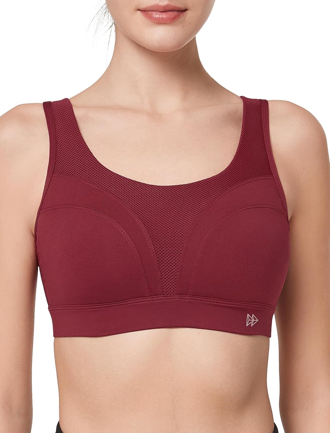 Yvette Supportive Adjustable Sports Bras for Women High Impact Molded Cup Running Bra Large Bust Wireless for Workout HIIT(Wine Red)