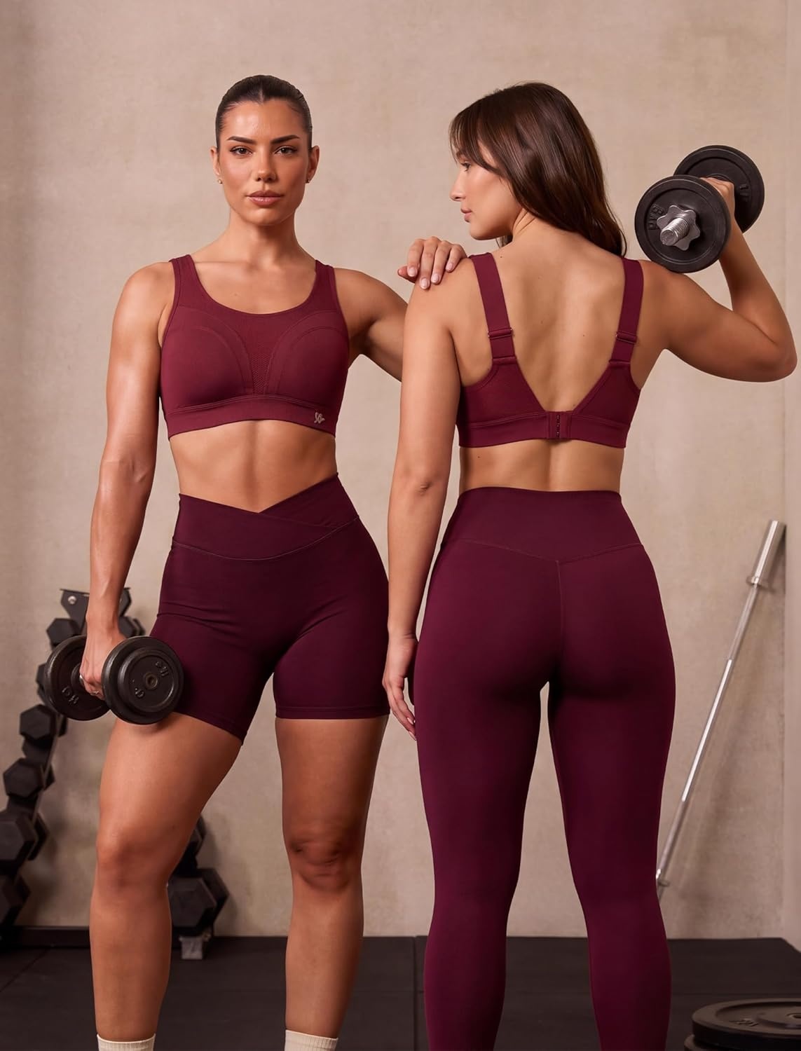 Yvette Supportive Adjustable Sports Bras for Women High Impact Molded Cup Running Bra Large Bust Wireless for Workout HIIT(Wine Red)