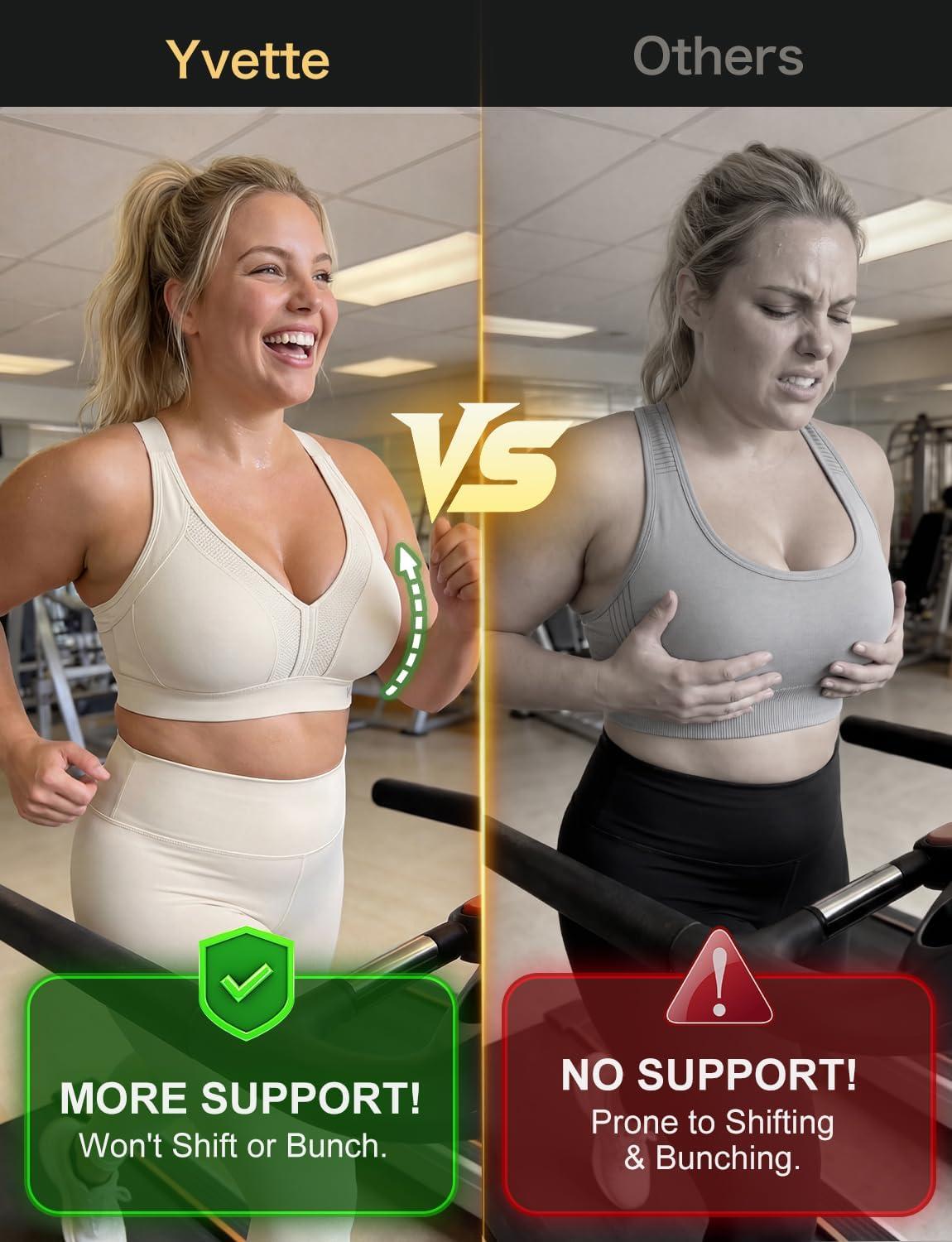 Yvette Sports Bras for Women High Impact Support, Sleek V-Neck with Adjustable Criss Cross Straps for Running&Workout(Off-white)