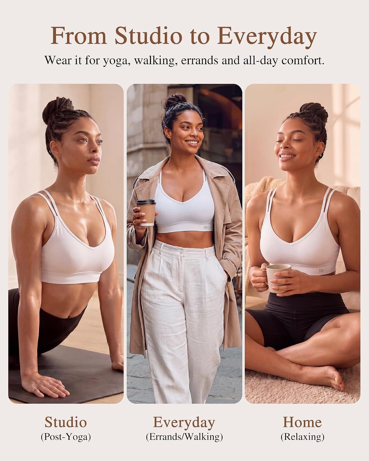 Yvette Yoga Bras Midium Support for Women Low Impact Spaghetti Strap Mesh Splicing Style for Yoga Pilates Walking Daily(White)