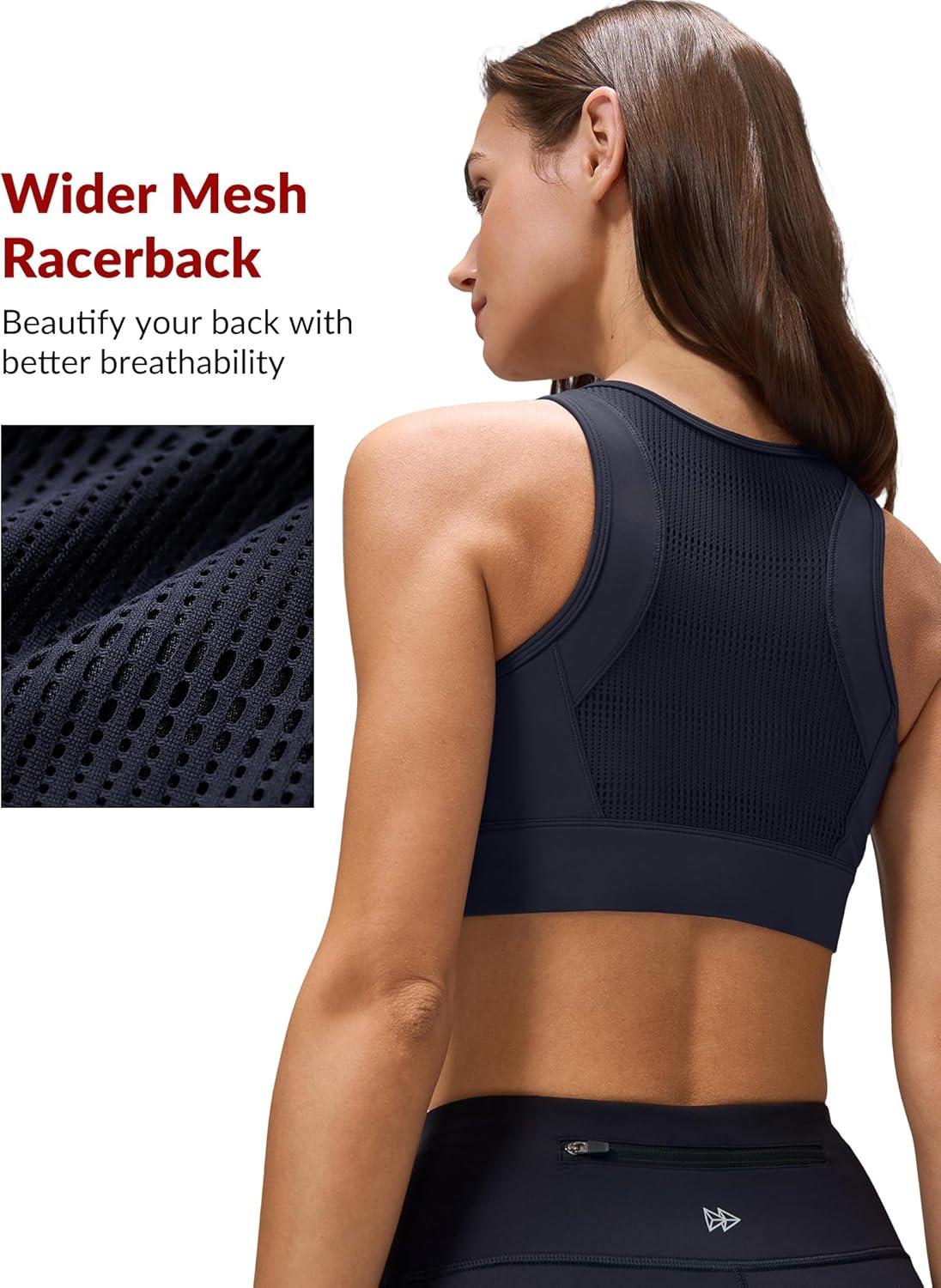 Yvette Front Closure Sports Bras for Women High Support Bust Supportive Sports Bra High Impact for Running(Dark Blue)