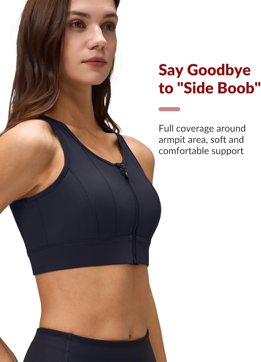 Yvette Front Closure Sports Bras for Women High Support Bust Supportive Sports Bra High Impact for Running(Dark Blue)