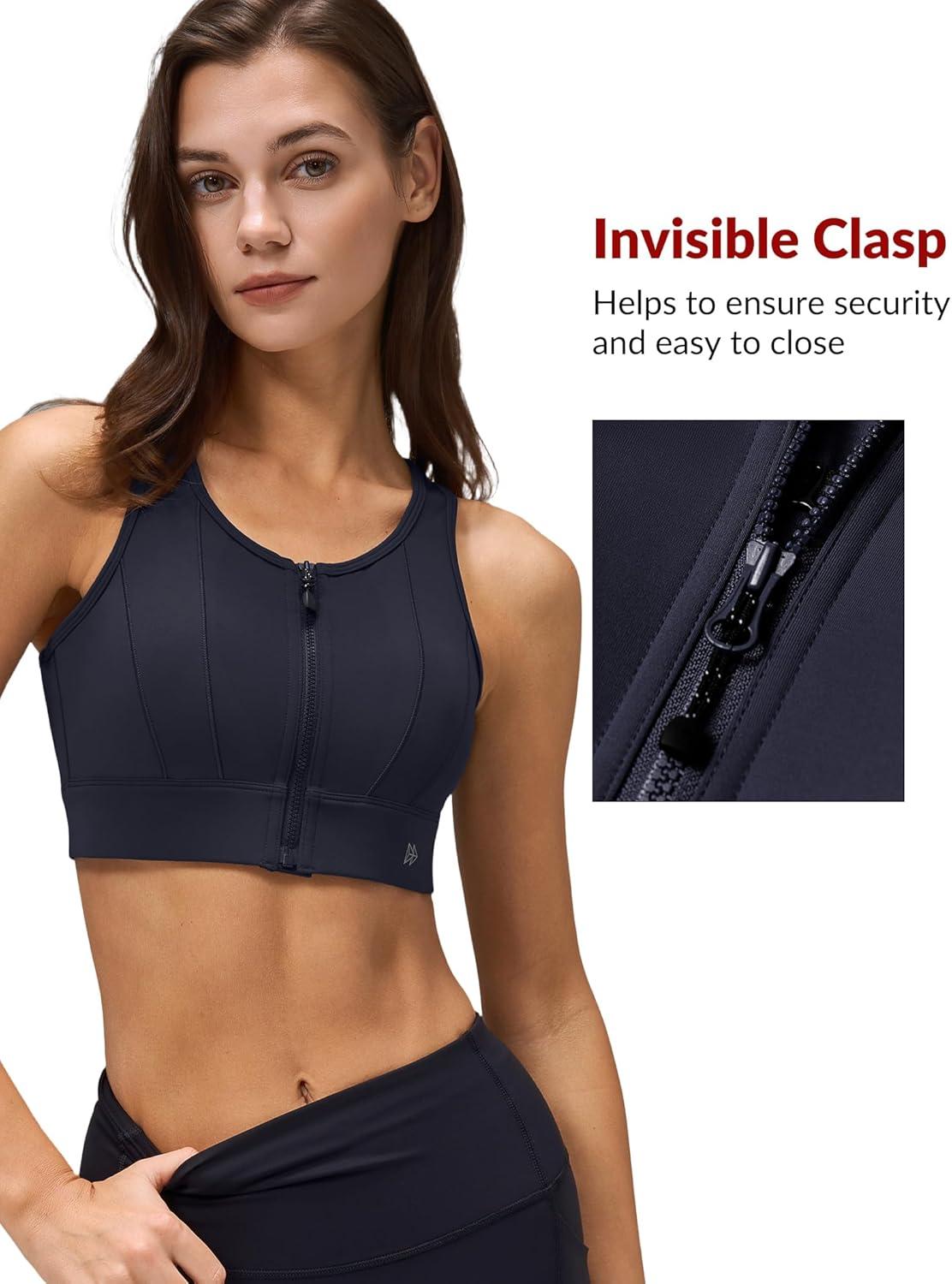 Yvette Front Closure Sports Bras for Women High Support Bust Supportive Sports Bra High Impact for Running(Dark Blue)