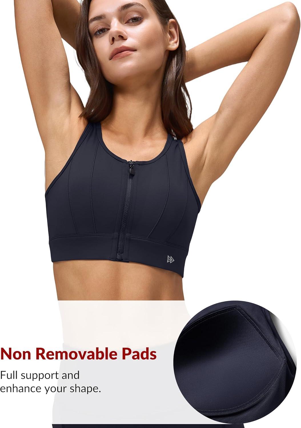 Yvette Front Closure Sports Bras for Women High Support Large Bust Supportive Sports Bra High Impact for Running(Dark Blue)