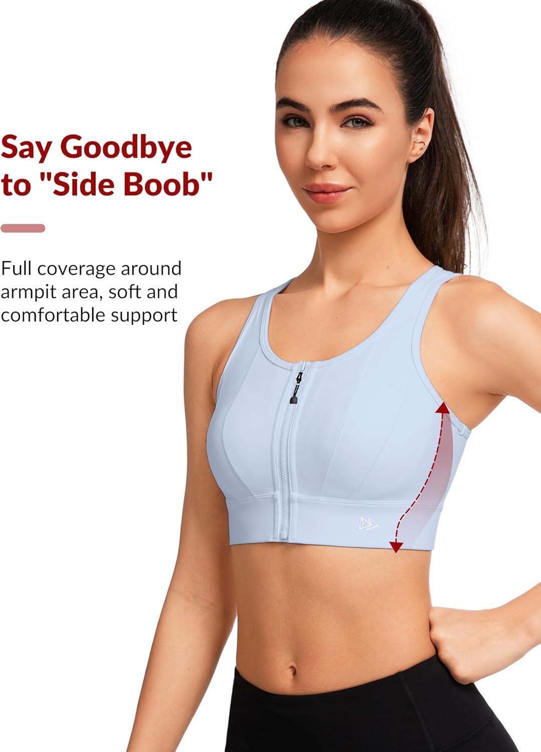 Yvette Front Closure Sports Bras for Women High Support Large Bust Supportive Sports Bra High Impact for Running(Blue)