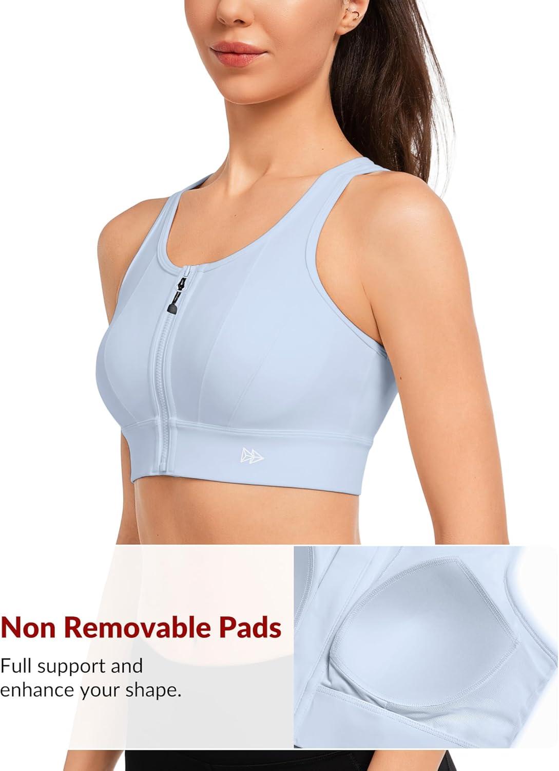 Yvette Front Closure Sports Bras for Women High Support Large Bust Supportive Sports Bra High Impact for Running(Blue)