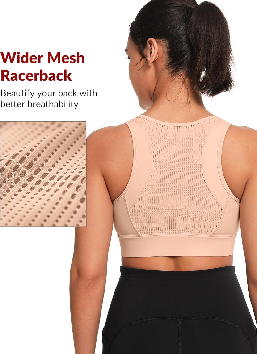 Yvette Front Closure Sports Bras for Women High Support Bust Supportive Sports Bra High Impact for Running(Pastel Pink)