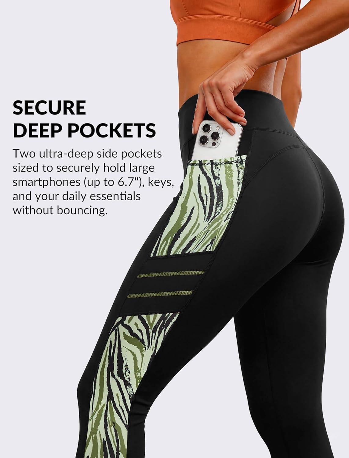Yvette High Waisted Leggings for Women with Pockets – Tummy Control Yoga Pants, Printed Workout Leggings & Exercise Pants(Green Printed)